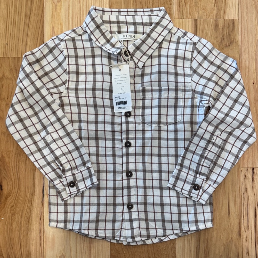 Kendi Colored Organics Boys Button Up Plaid Shirt- NWT 4T